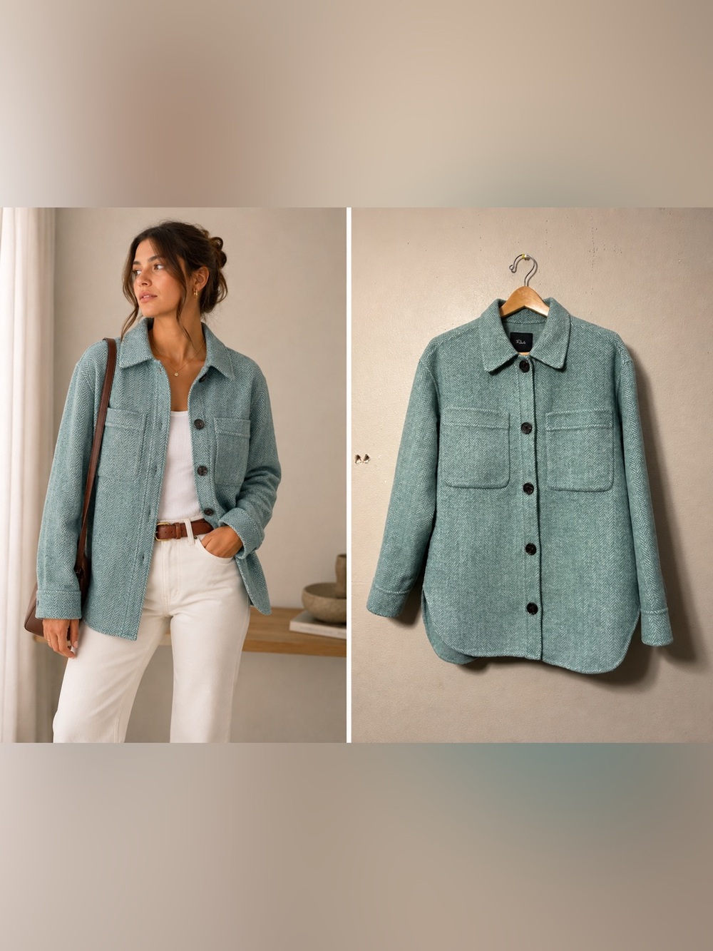 New Rails Connie Shirt Wool Blend Jacket in Kelly Herringbone Size L